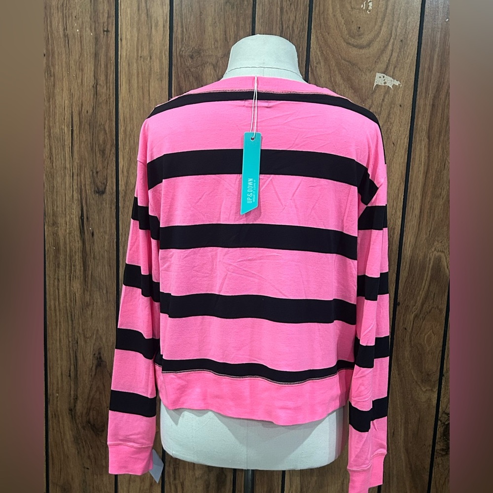 Women's Up & Down Stripe Cropped Long Sleeve Shirt - Size: P
